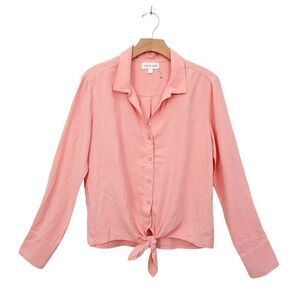Anthropologie Cloth & Stone Tencel Blouse Shirt Womens Small Peach Button Up
